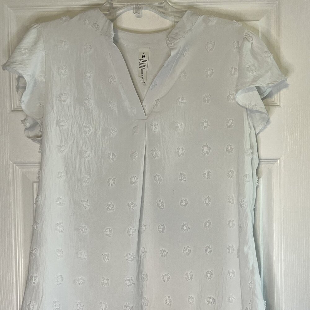 White Sheer V-Neck Top - Women’s Size Large - Ruffle Sleeves